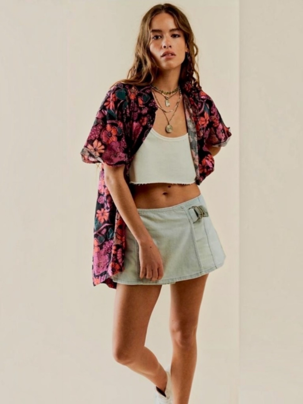 Free People Briar Skort in a light wash denim, size 8